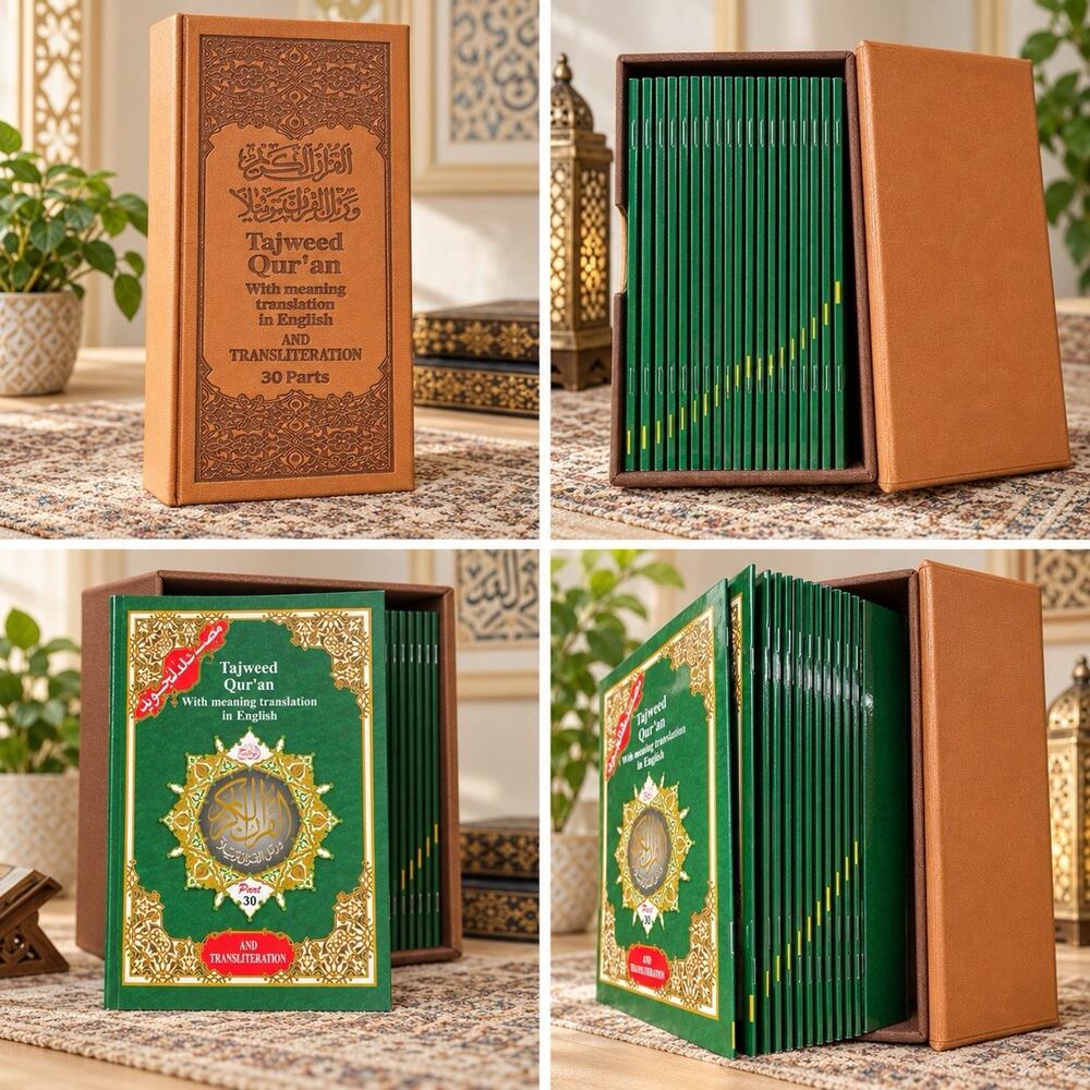 Tajweed Qur’an 30-Part Box Set English Translation Transliteration Color Coded